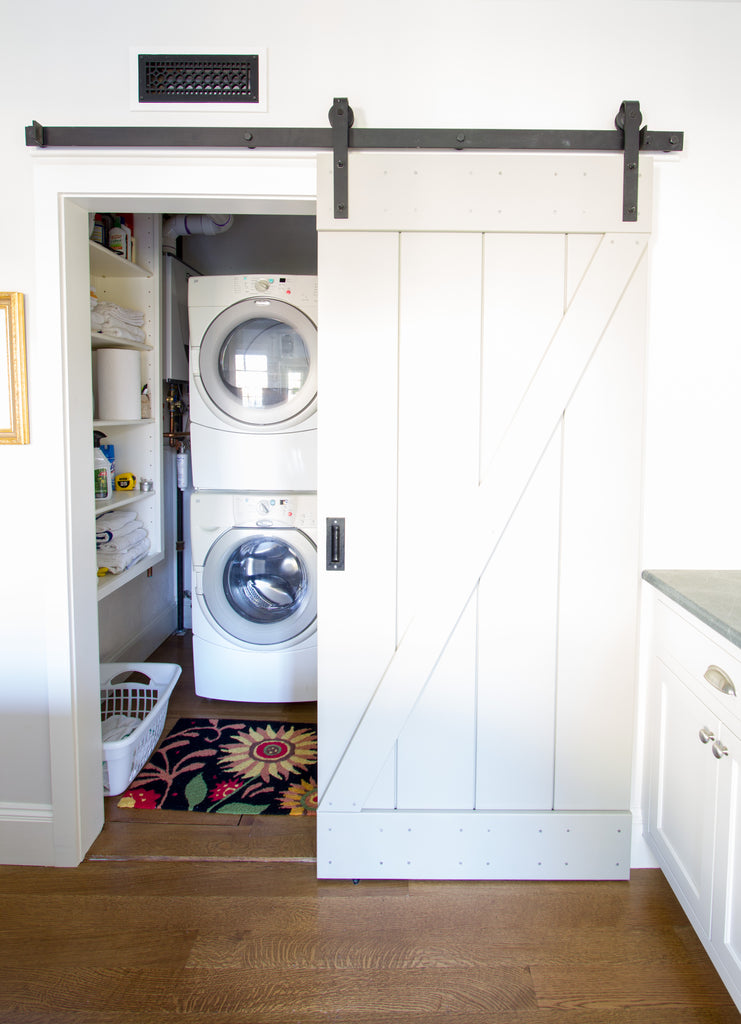 barn door hardware open laundry sunflower rug