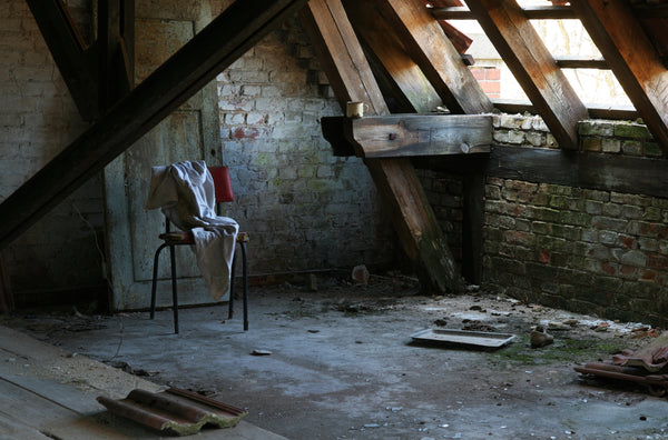 scary attic with junk