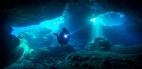 Krystal diving Bubble Cave in Niue with Buccaneer Adventures Niue Dive
