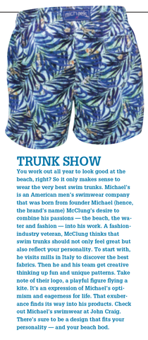Michael's Gorillas swim trunks feature in John Craig Magazine