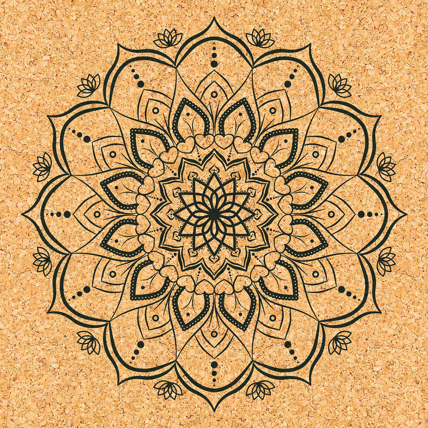 Tapis de yoga liège et caoutchouc naturels antidérapant écologique Mandala avec alignement Body Line YOGATERRAE marque française