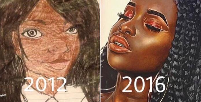 16 Year Old Self Taught Artist Compares Her Artwork From Then And Now