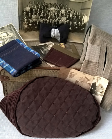 A range of TwiLd Capit Hog handmade accessories along side vintage photographs of men that inspired them. 