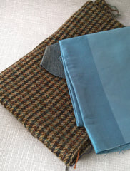 Blue wool silk and denim fabric intended for a handmade bow tie