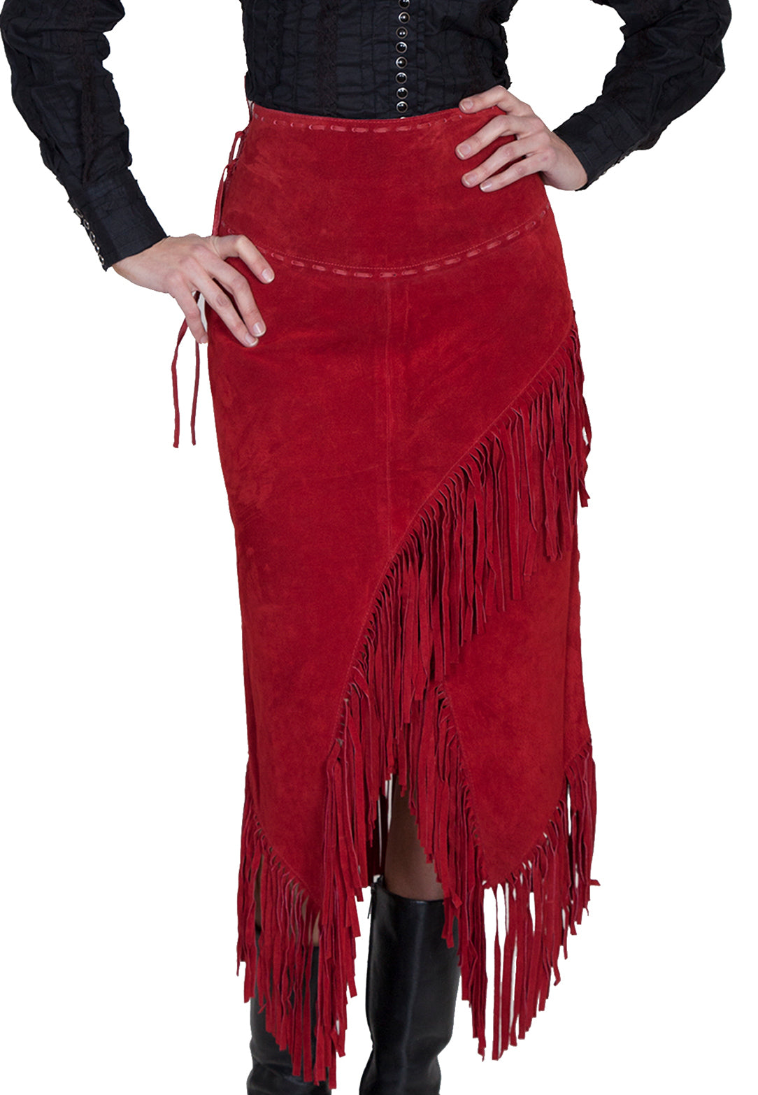 red leather skirt with fringe