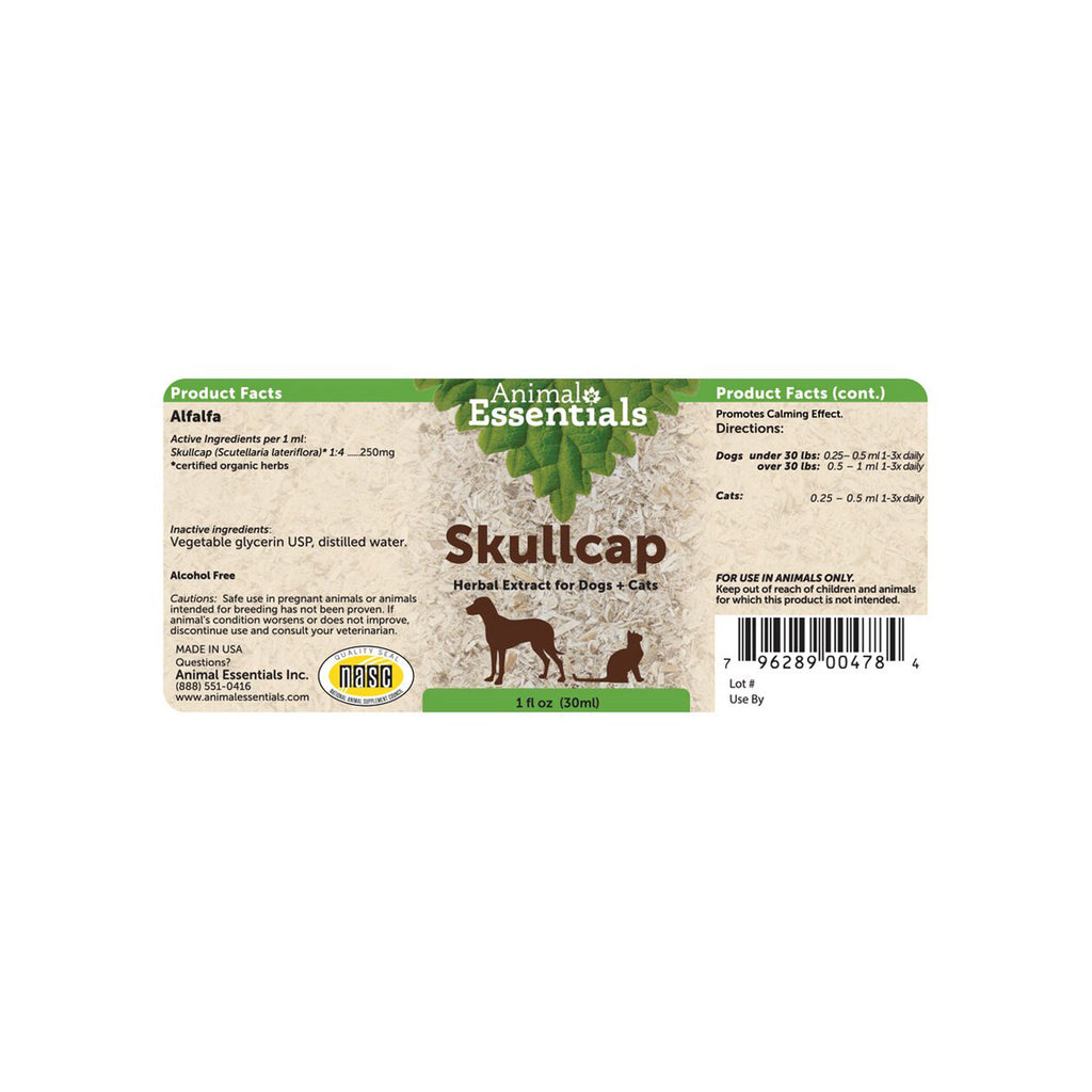 Animal Essentials Skullcap Calming Herbal Extract Liquid For Dogs Cats Only Natural Pet