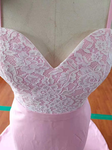 New Arrival Pink 2019 Spaghetti Straps Lace High Quality Mermaid Long Bridesmaid Dresses PFB0054