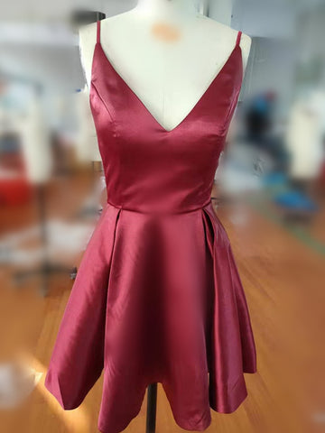 Burgundy 2019 Short Cute Simple Spaghetti Straps Homecoming Dress PFH0001