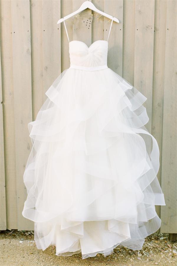 Simple Strapless White Tulle Long Cheap Princess Beach Wedding