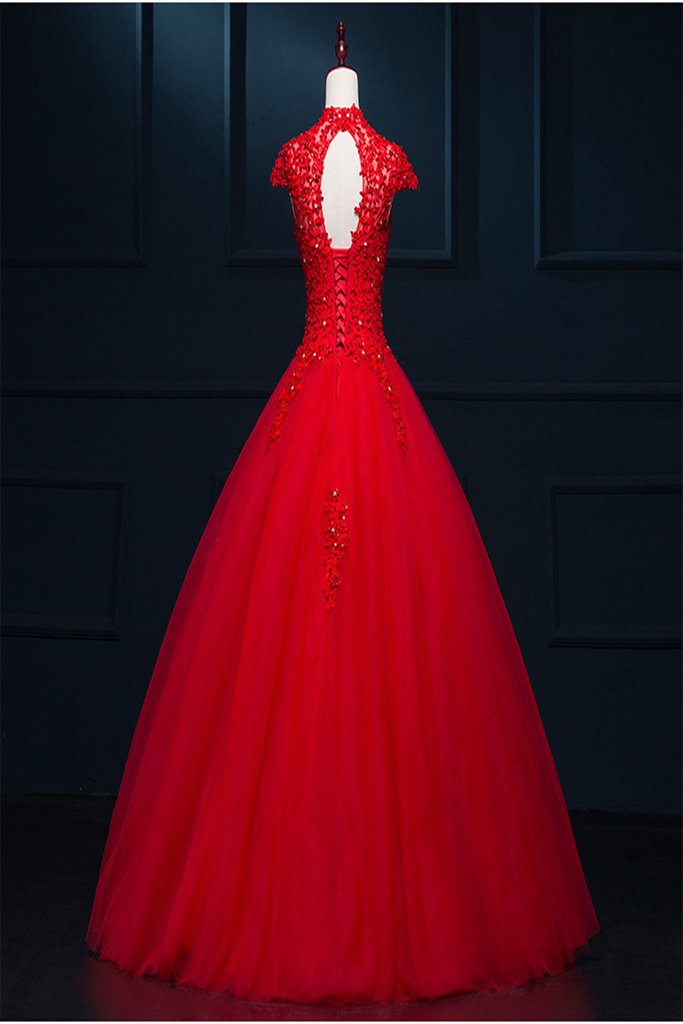 red puffy wedding dress