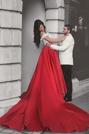 red and white prom dress