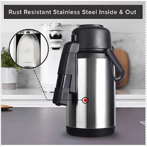 Rust resistant stainless steel carafe on a table