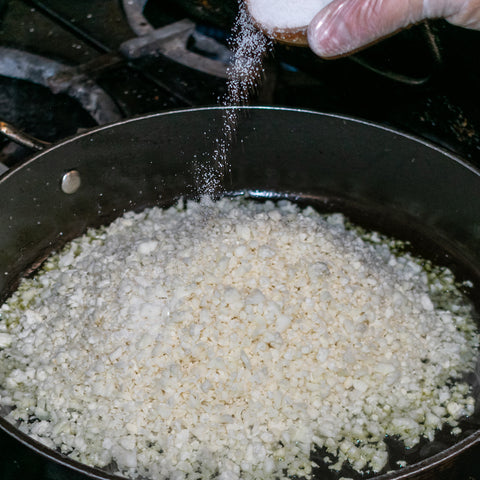 cauliflower rice with sprinkle of sea salt