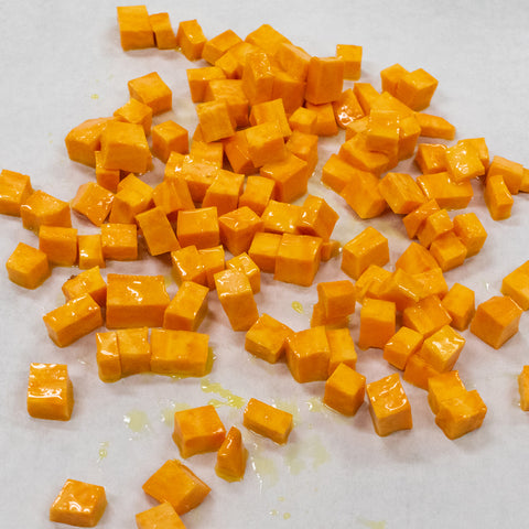 sweet potato cubes and olive oil 
