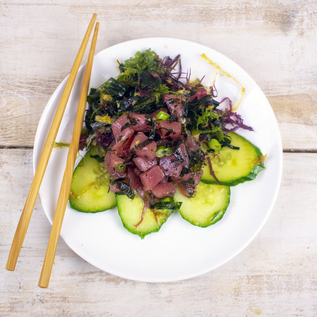 Tuna Poke with Seasnax Toasty Onion Nori