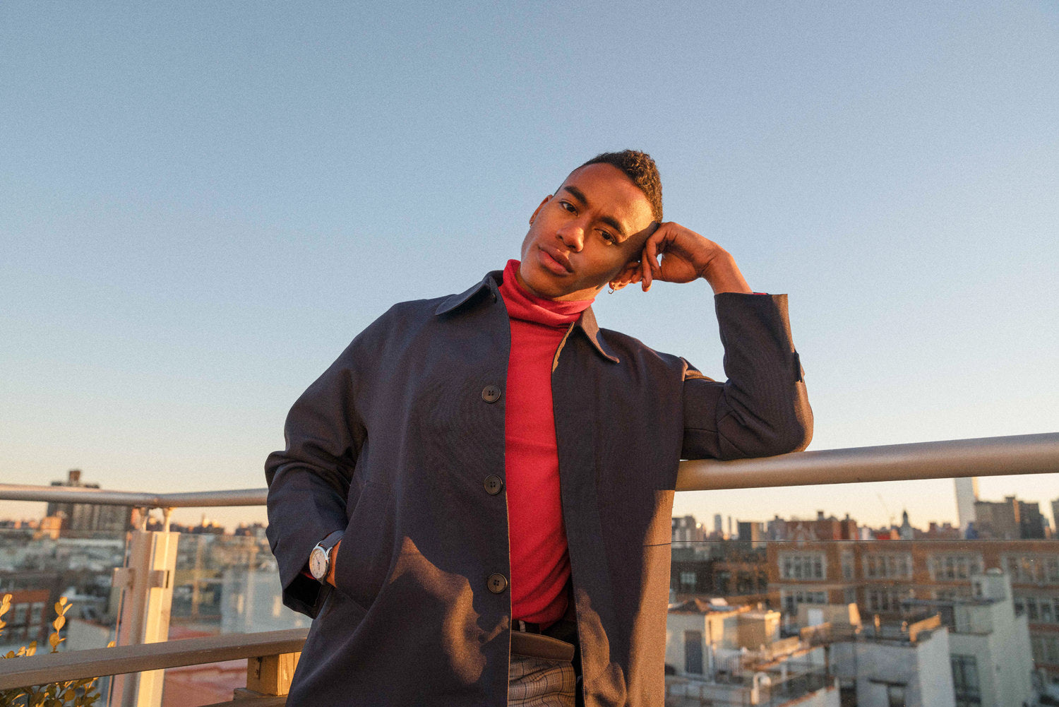 DAEM Spring'19 Lookbook - Man in blue coat on rooftop