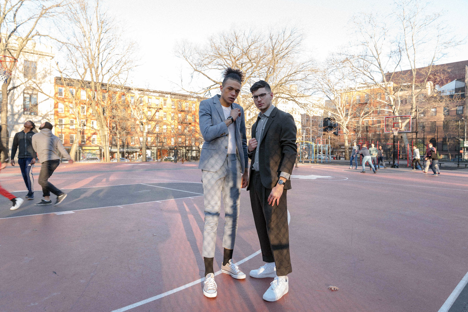 DAEM Spring'19 Lookbook - Men in suits on basketball court