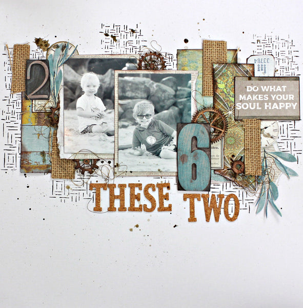 Two small boys on a modern scrapbooking page 