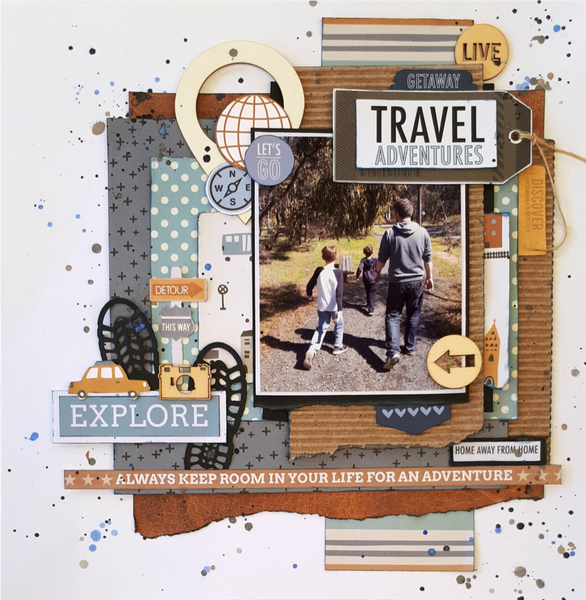 Holiday scrapbooking layout with a family walking 