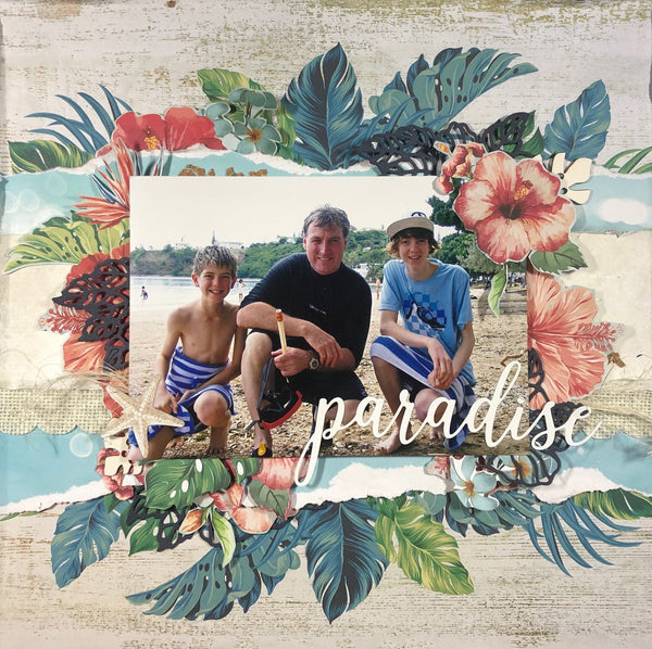 a dad and sons on the beach in paradise scrapbooking layout 