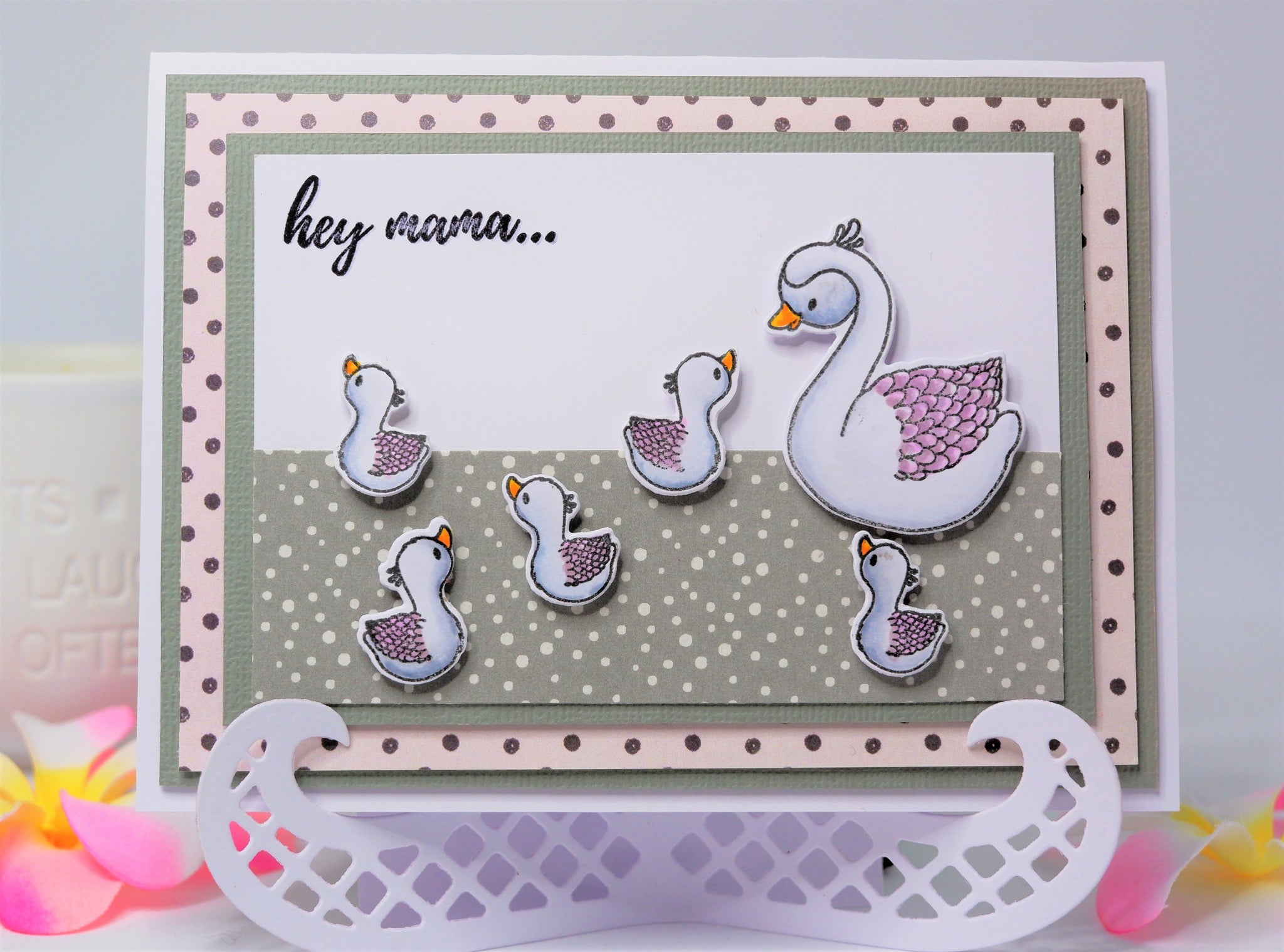 Handmade card with a mama swan and her baby swans - with Uniquely Creative Stamp Set