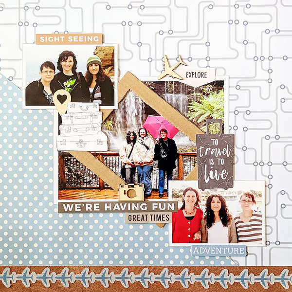 travel scrapbooking layout with a family on vacation 