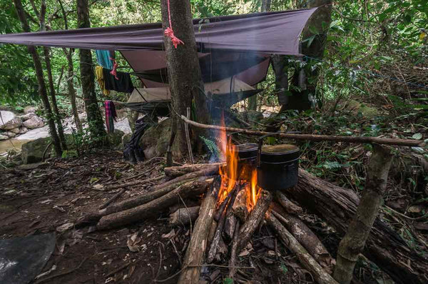 Hammock camping in the woods