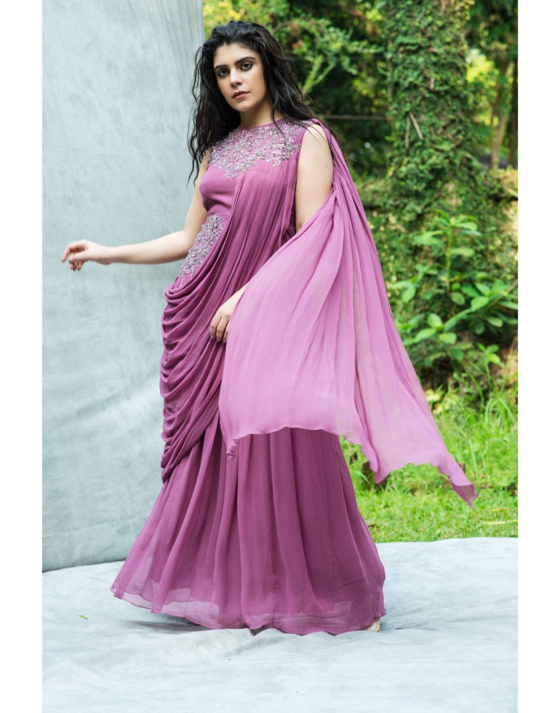 Rent Pink Drape Saree Gown - FRESHERS PARTY LOOK IN SAREE