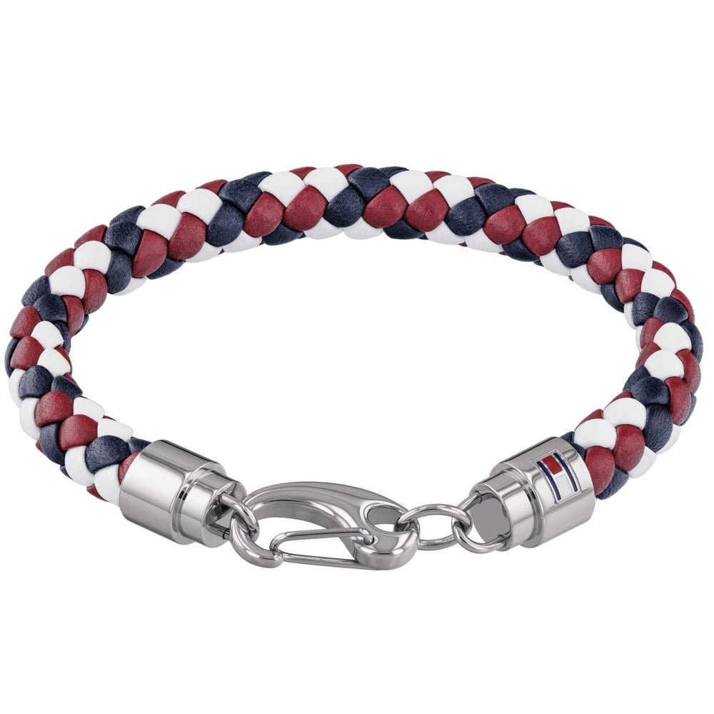 Tommy Hilfiger Jewelry Stainless Steel Red White And Blue Braided Leather Bracelet (2790046)