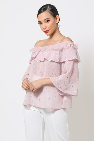 Polka Dot Sheer Off Shoulder Top