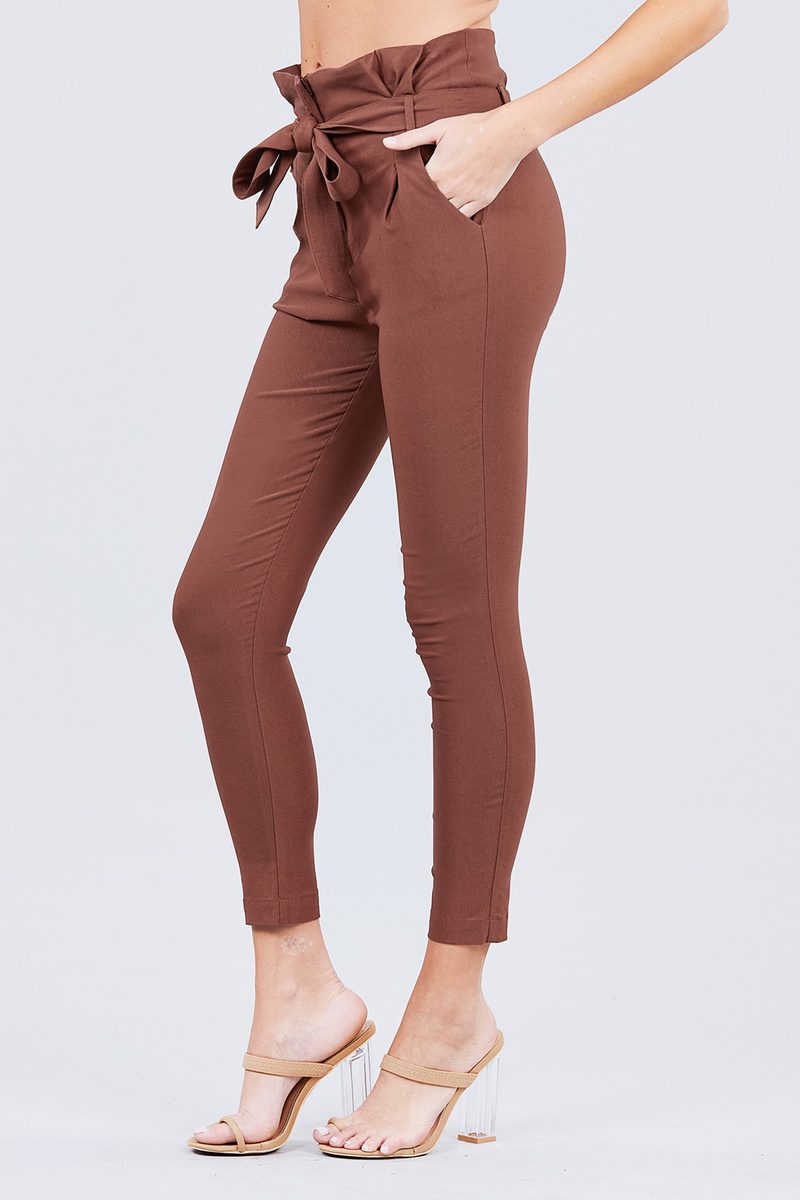 High Waisted Belted Pegged Stretch Pant