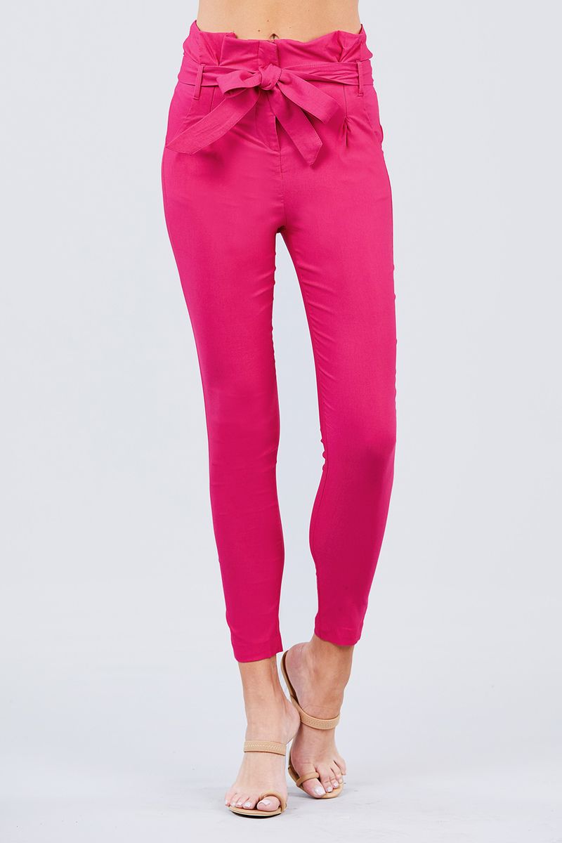 High Waisted Belted Pegged Stretch Pant