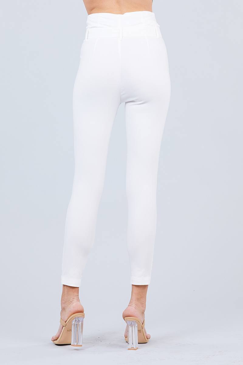 High Waisted Belted Pegged Stretch Pant