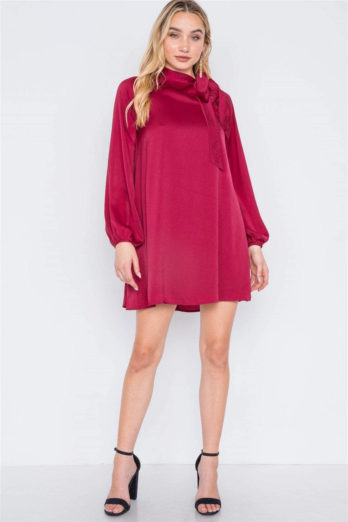 Satin Long Sleeve Side-tie Mini Dress