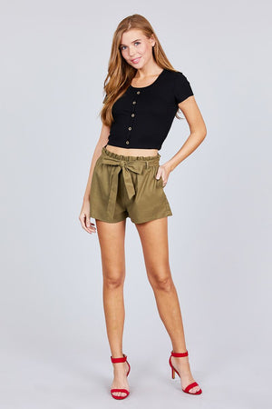 Paper Bag W/bow Tie Short Linen Pants