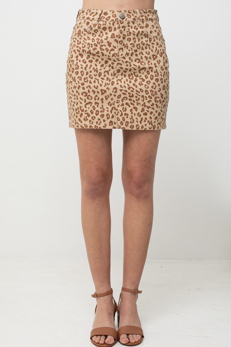 Leopard Printed Cotton Span Mini Skirt