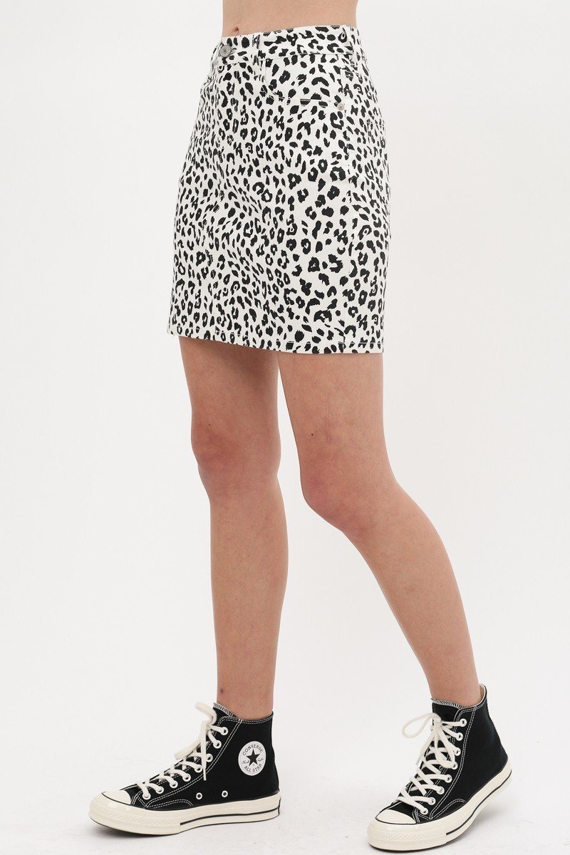 Leopard Printed Cotton Span Mini Skirt