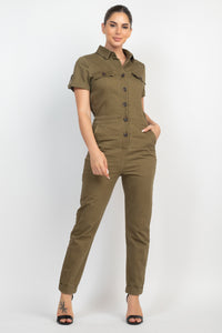 Collared Button-front Jumpsuit