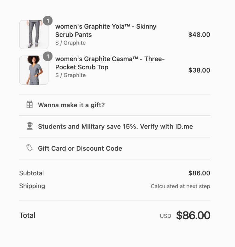 Select the student discount link above the Gift Card/Discount Code link