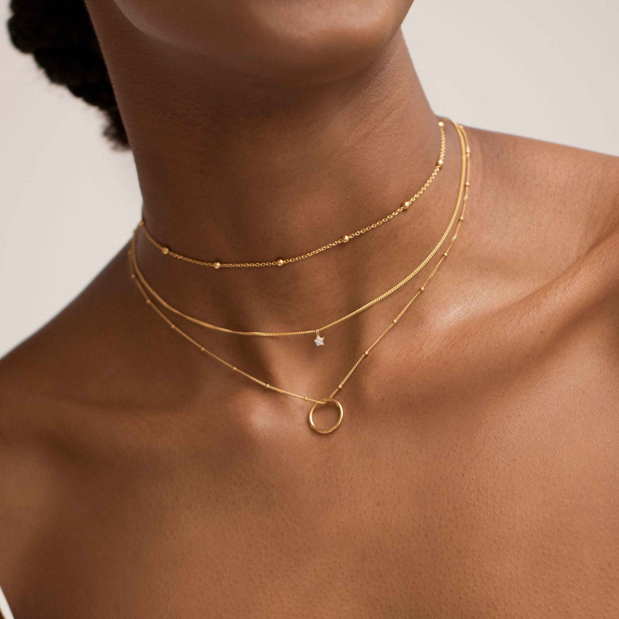Basic Large Beaded Choker in Gold worn with pendant necklaces