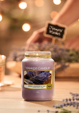 yankee candle dried lavender farmer's market collezione prezzo candele 