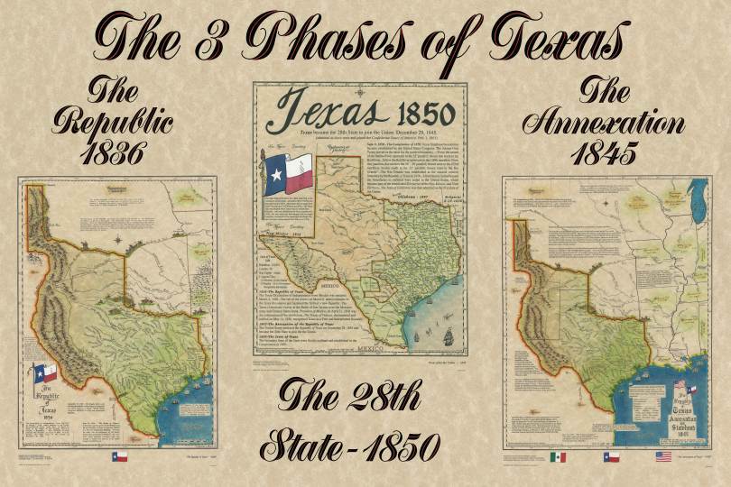 1845 REPUBLIC OF TEXAS MAP FRAMED 