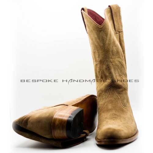 Handmade Men's Camel Suede Cowboy Boots 