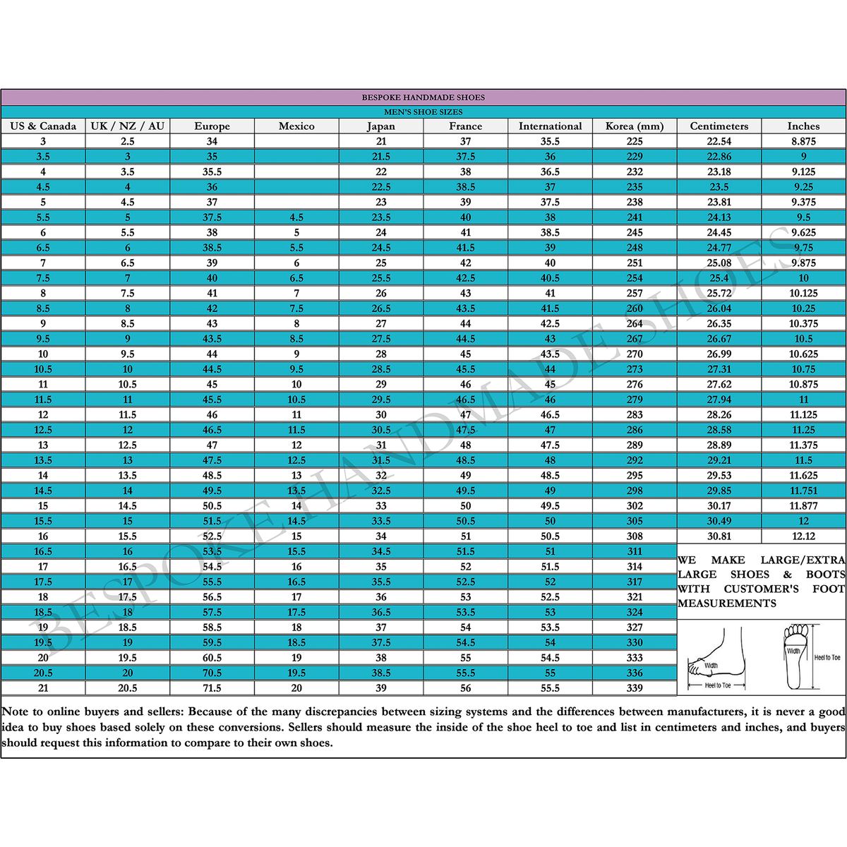 mexican boot size conversion