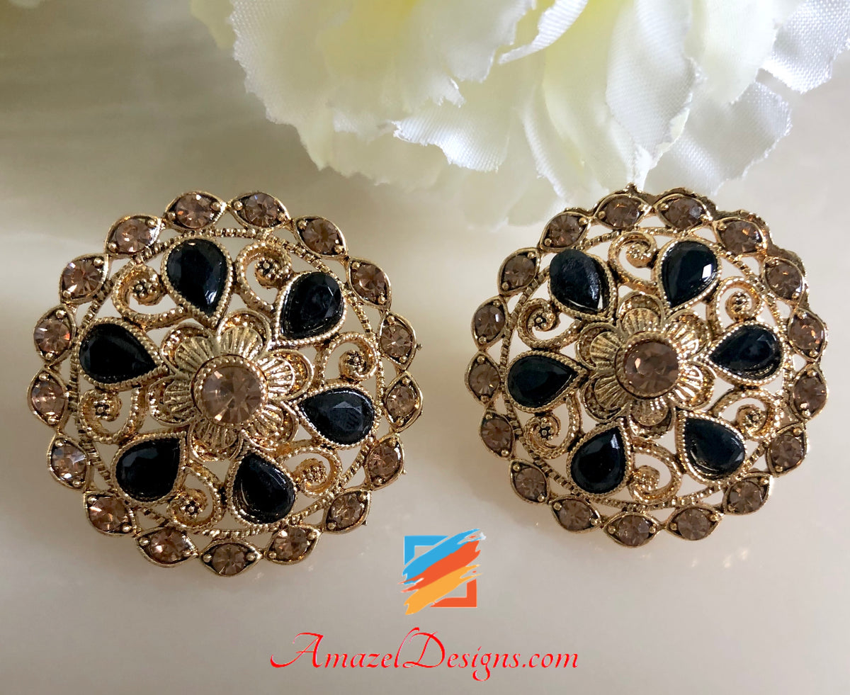 black stone stud earrings