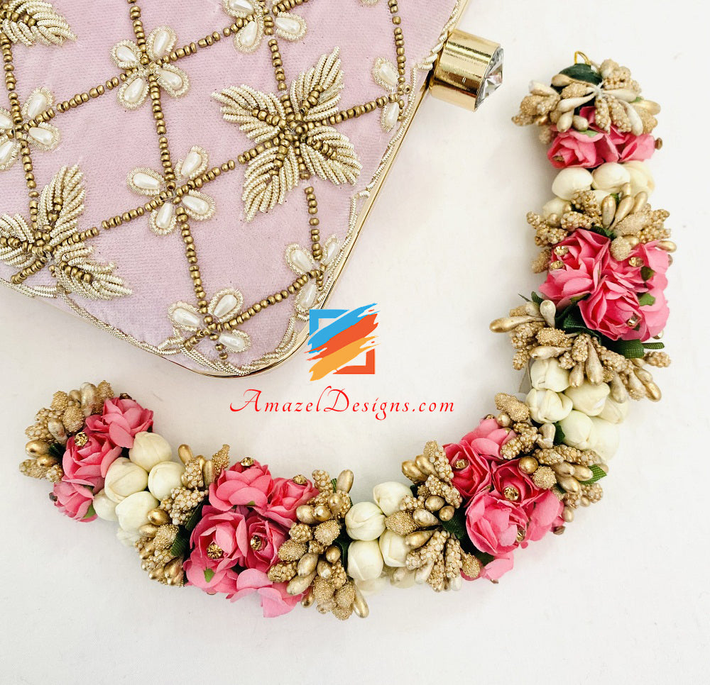 Pink Rustic Golden Stone Gajra - Hair Accessory – Amazel Designs