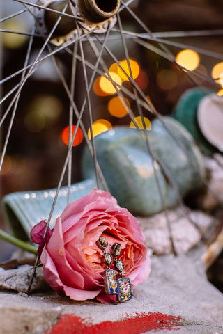 antique micromosaic flower earrings 