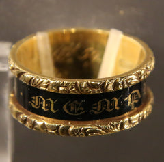 Victorian black enamel mourning ring