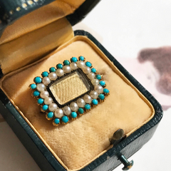 Georgian mourning brooch with pearl, turquoise and blond hair