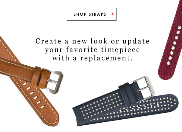 Create a new look or update you favorite timepiece with a replacement watch strap. Shop Straps.